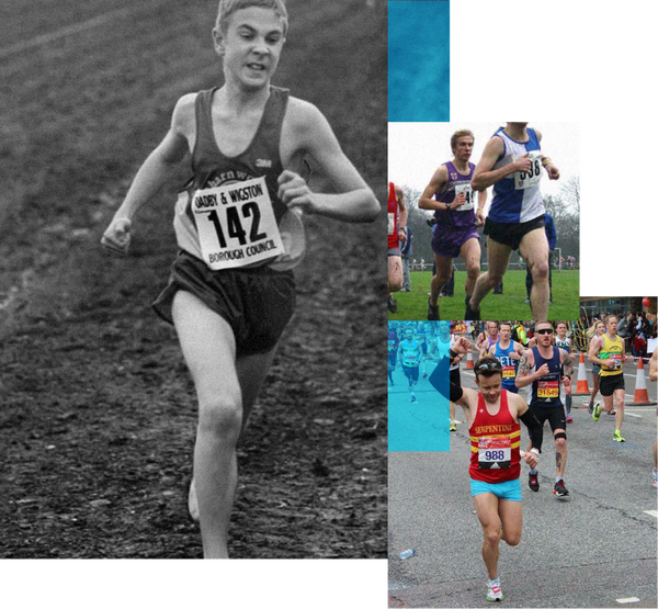 A collage of people running